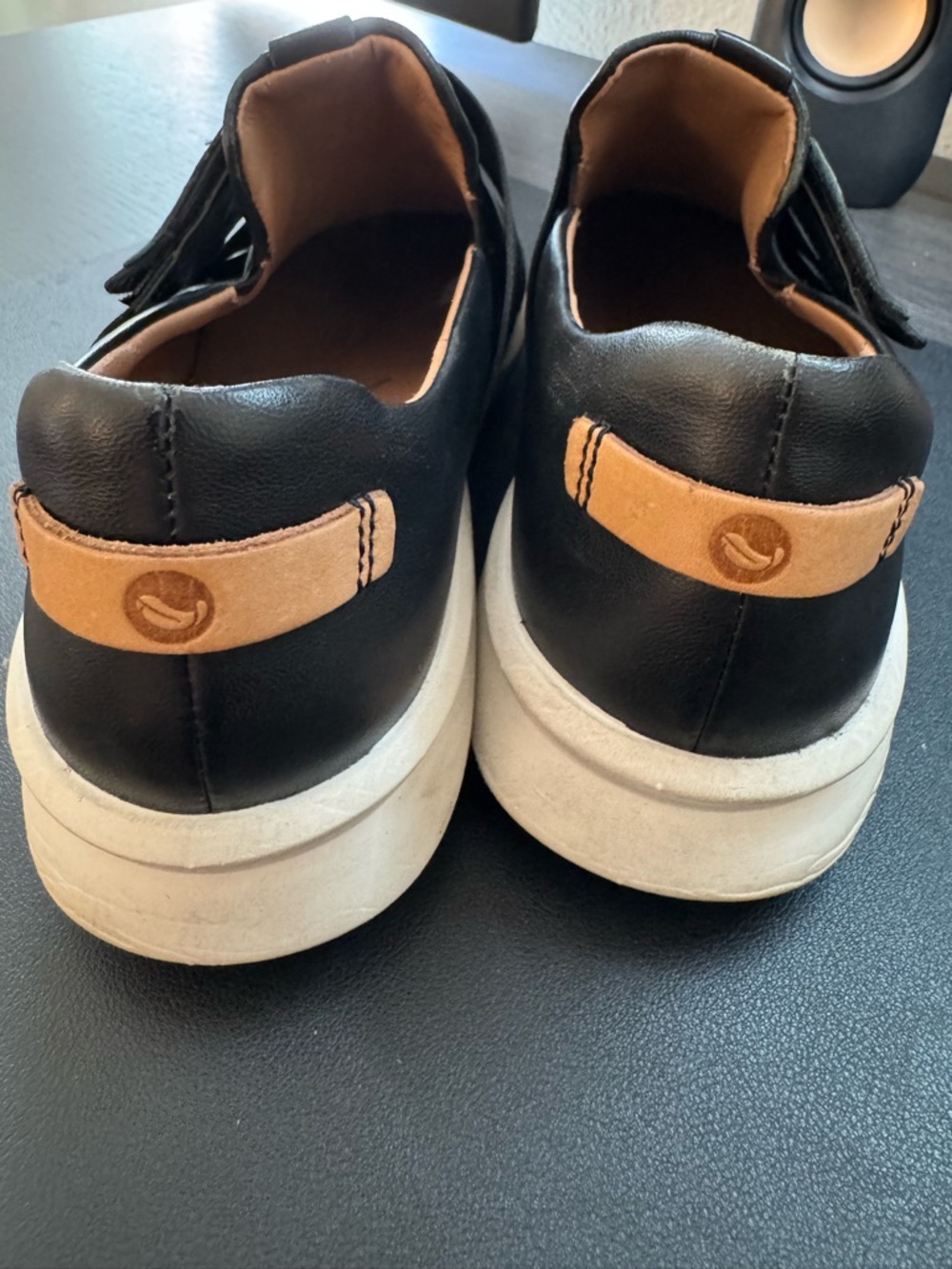Clarks Black Leather Slip-On Sneakers with White Sole - Picture 6 of 6